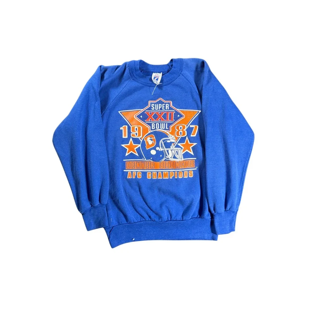 Vintage 1987 Denver Broncos AFC Champions Super Bowl XXII Logo 7 Sweatshirt S